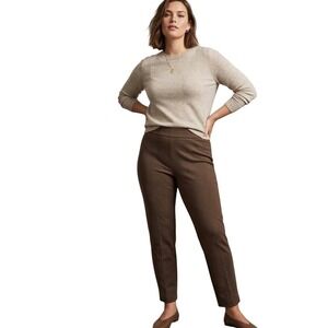 Womens Brown Slim Leg Pull On Trousers High Rise Stretch Dress Pants Ankle
